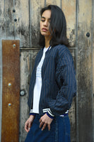 Cooper: Crop Up Jacket. Navy Stripe.