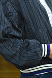 Cooper: Crop Up Jacket. Navy Stripe.