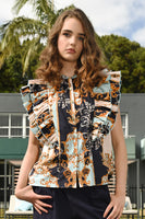 Coop: Notting Frill Top. Navy Gilt.