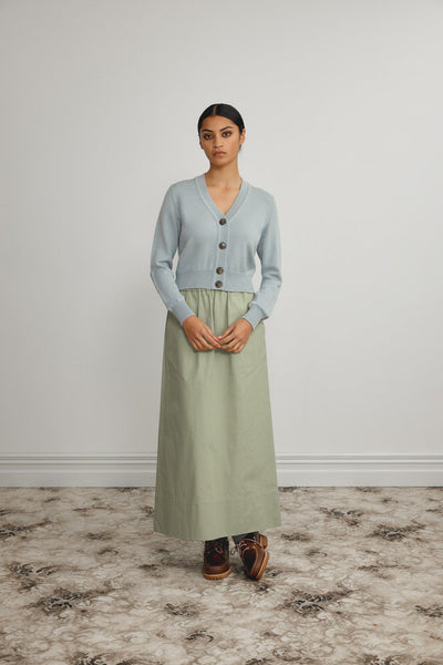 Standard Issue: Merino V Neck Cardigan. Powder.