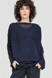 TAYLOR: Sleeved Knit Ellipse Top. Midnight