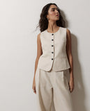 YERSE: ECRU LINEN-BLEND VEST